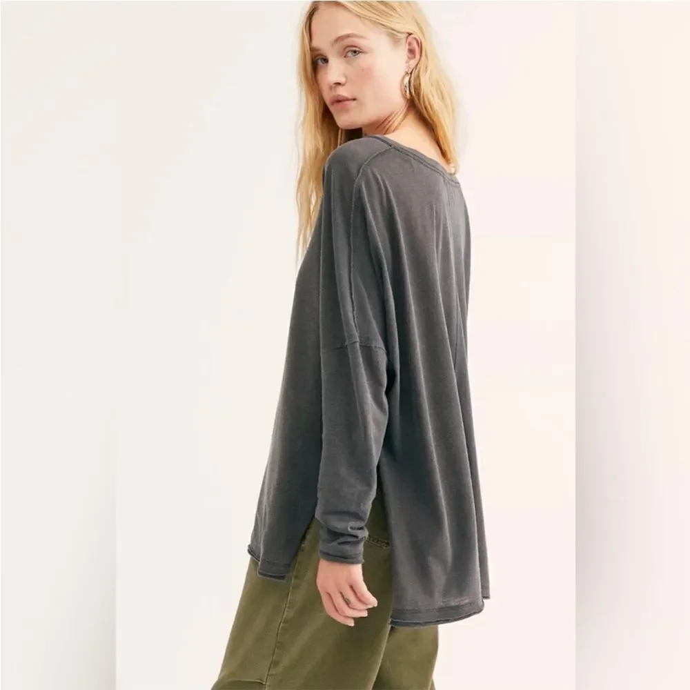 Free People On My Mind Oversized V Neck in Black